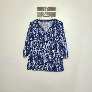 Studio Works Blue Leopard Print V-Neck Blouse